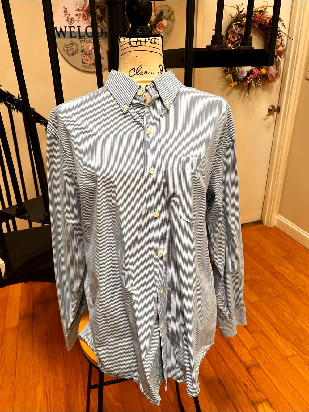 Izod Men's Light Blue Pinstripe Button-Down Shirt